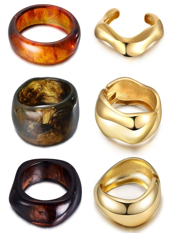 MEDOJO 6 Pcs Chunky Bangle Bracelet for Women Open Golden Wide Wrist Irregular Acrylic Resin Bangles Bracelets Trendy Stackable Cuff Jewelry - Image 1
